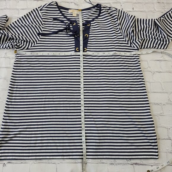 Michael Kors Woman’s Navy Blue white stripes lace up neckline tunic tee shirt 1X - Picture 2 of 11